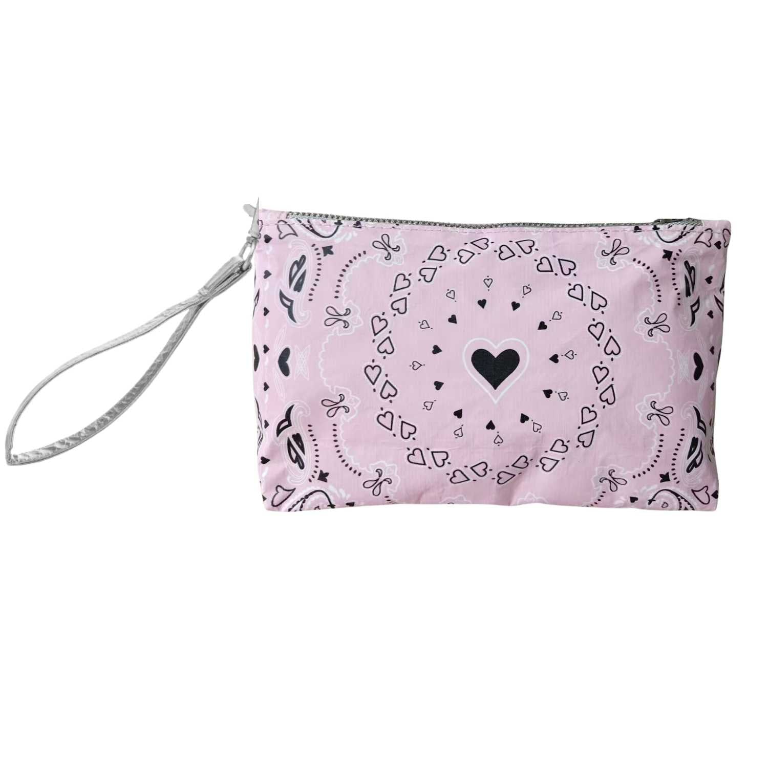 Wristlet Baby Pink Bandana with heart print on white background