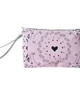 Wristlet Baby Pink Bandana with heart print on white background