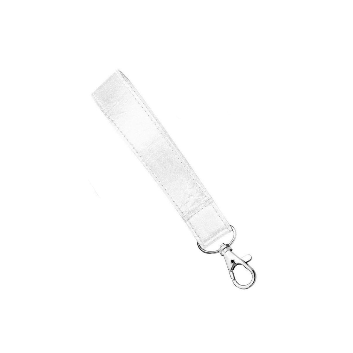 White Wristlet Strap with a silver clasp on a white background