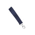 A navy blue faux leather wristlet strap with a silver-tone lobster clasp, shown on a plain white background.