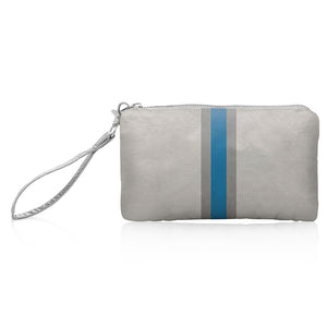 Zip Wristlet in Earth Gray with Sky Blue and Silver Stripe