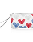 Zip Wristlet Language of Love Red White Blue Heart Print on White Background