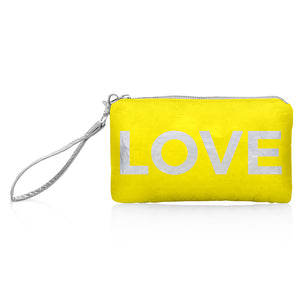 Lemon Yellow Zip Wristlet with Silver LOVE