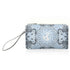 Zip Wristlet in Shimmer Light Blue Bandana Print on white background