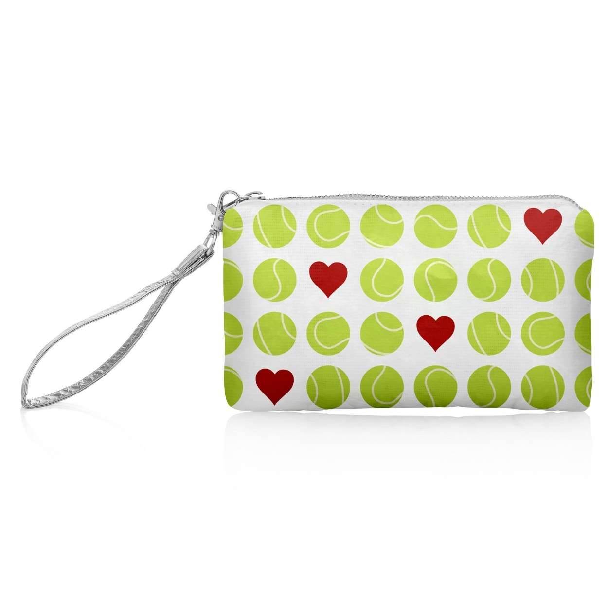 Zip wristlet in tennis LOVE pattern on white background