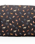 Black zipper pouch with horses, cowboy hats, boots and horsehoe pattern