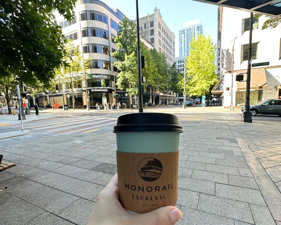 Coffee from Monorail Coffee in downtown Seattle