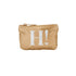 A metallic gold crinkled zip pouch featuring a large silver 'H!' with an exclamation mark and small heart on the front, set against a plain white background.