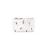 A white zippered pouch featuring a printed pattern of golfers in various poses, set against a plain white background.