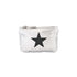A small silver metallic zip pouch with a large black star printed on the front, set against a plain white background.
