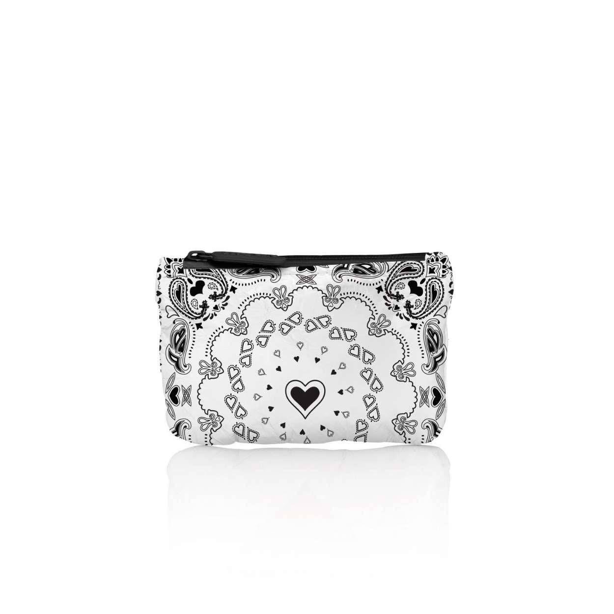 Small pouch with black and white bandana pattern on a white background