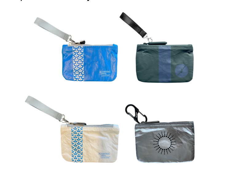 Custom printed card pouches with a logos and wrist straps attached.