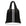 A black reusable tote bag with two long handles and a vertical white stripe flanked by thin silver stripes down the center, shown on a plain white background.