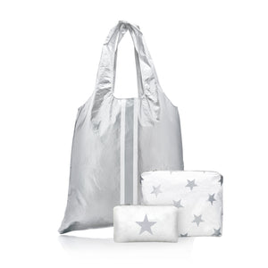 Set of Three Travel Packs - Everyday Tote Set in Silver and White