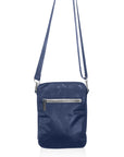 Crossbody cell phone purse in shimmer navy with silver zipper