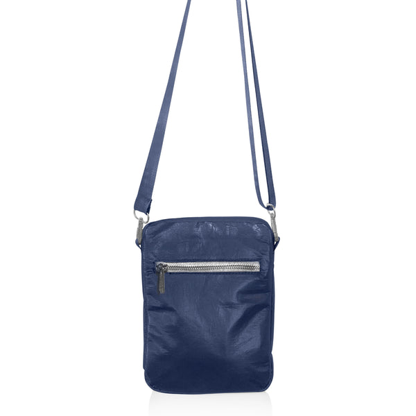 Crossbody Cell Phone Purse in Shimmer Navy Outside Zipper Pocket