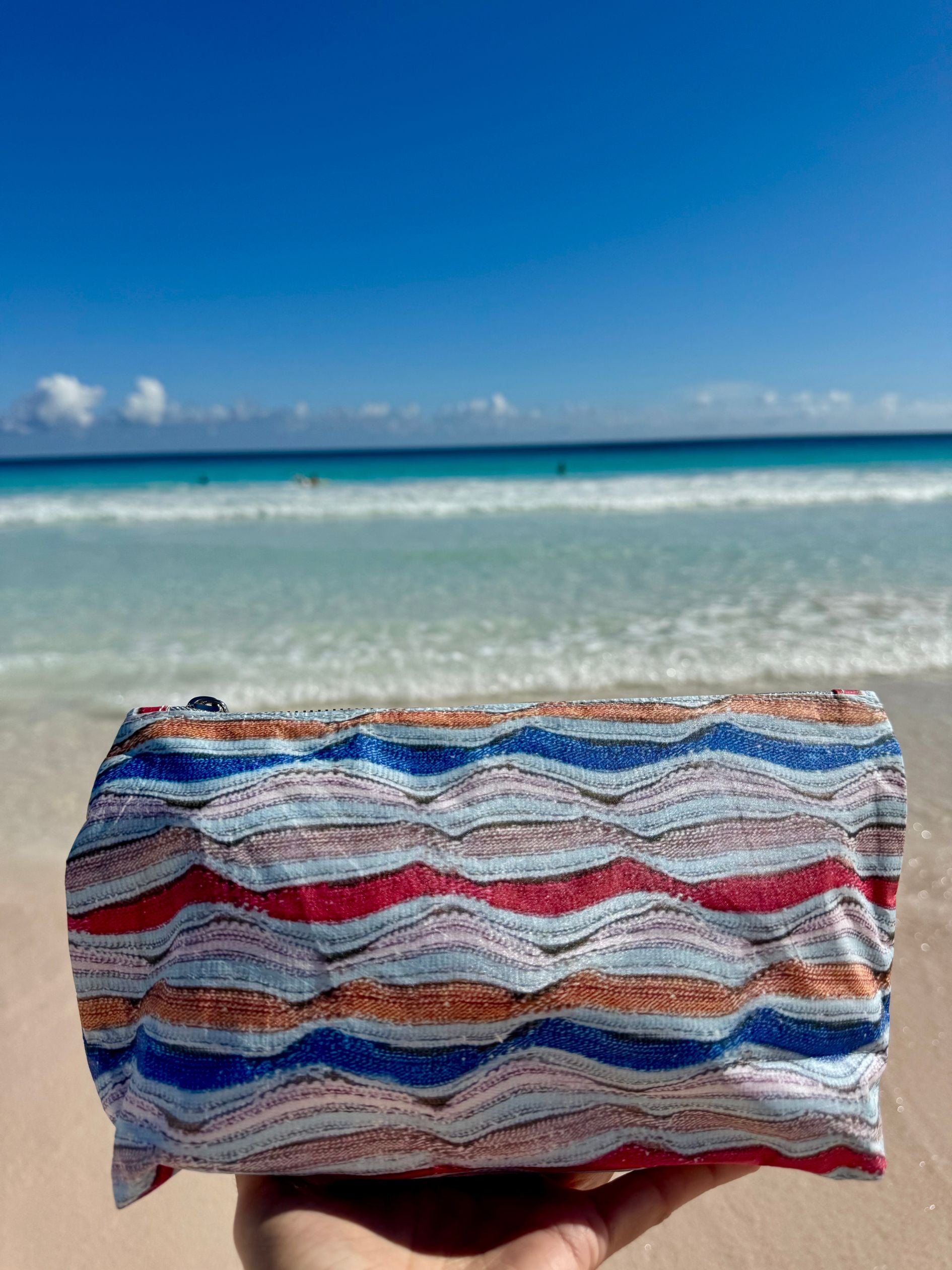 Cosmetic Zipper Pouch in "Making Waves" Colorful Stripes pattern