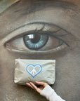 Cosmetic Zipper Pouch in Earth Gray Sky Blue Peace & Love