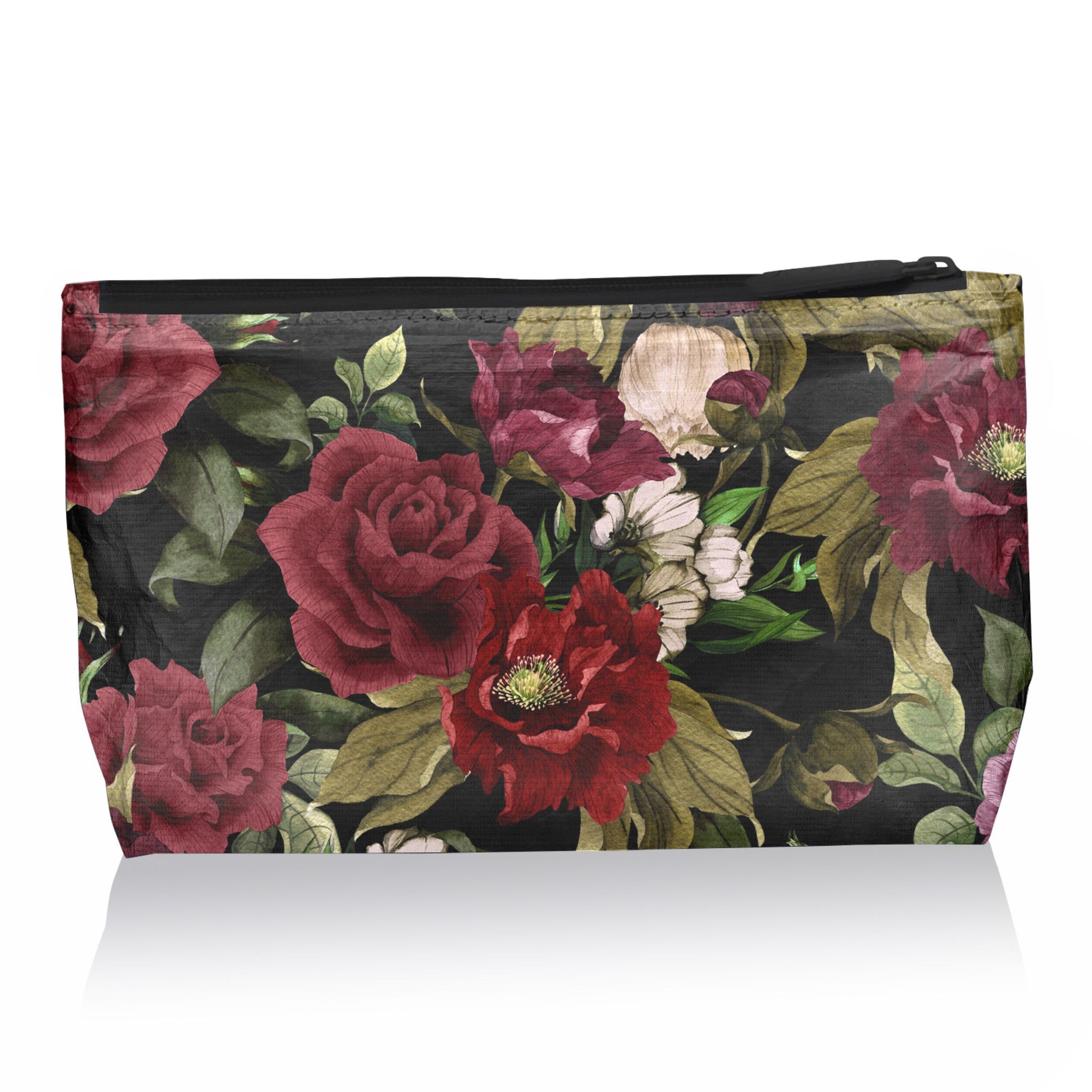 Cosmetic pouch in cabernet and cream floral 