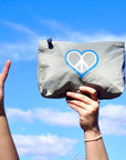 Cosmetic Zipper Pouch in Earth Gray Sky Blue Peace & Love