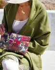 Cosmetic zipper pouch, floral pattern 