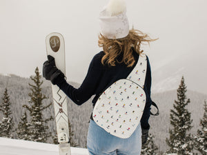 "Ski Lovers" Set of Two - Puffer Crossbody Backpack and Fanny Pack in Dancing Skiers
