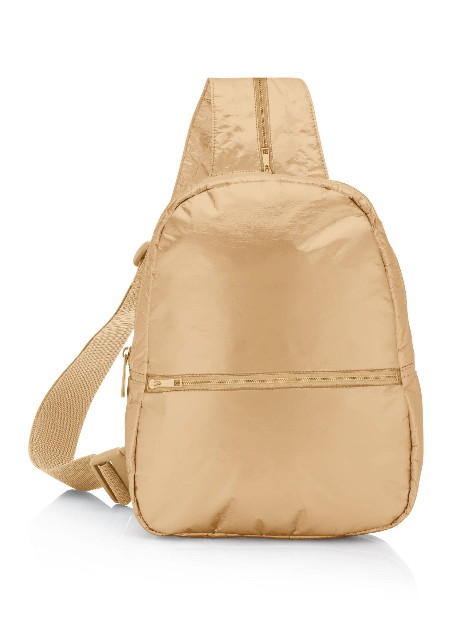 Crossbody backpack or sling bag in gold