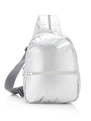Crossbody backpack or sling bag in silver