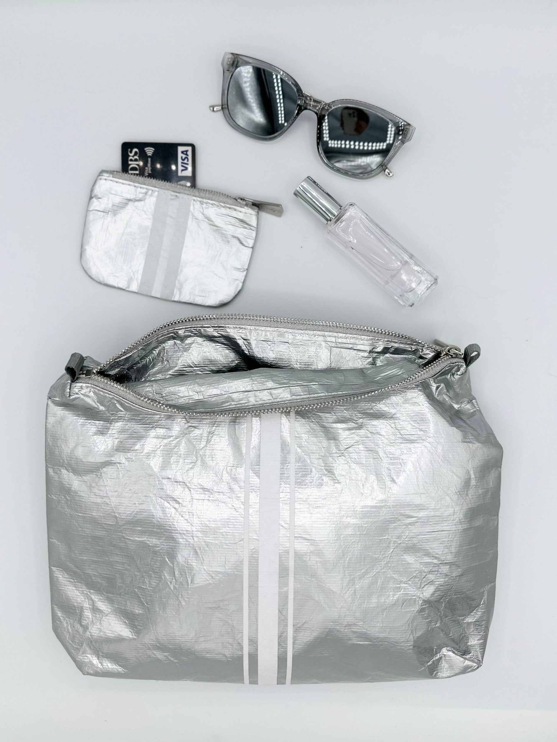Silver crossbody handbag with white hem GROSSO 20M006silver - Grosso