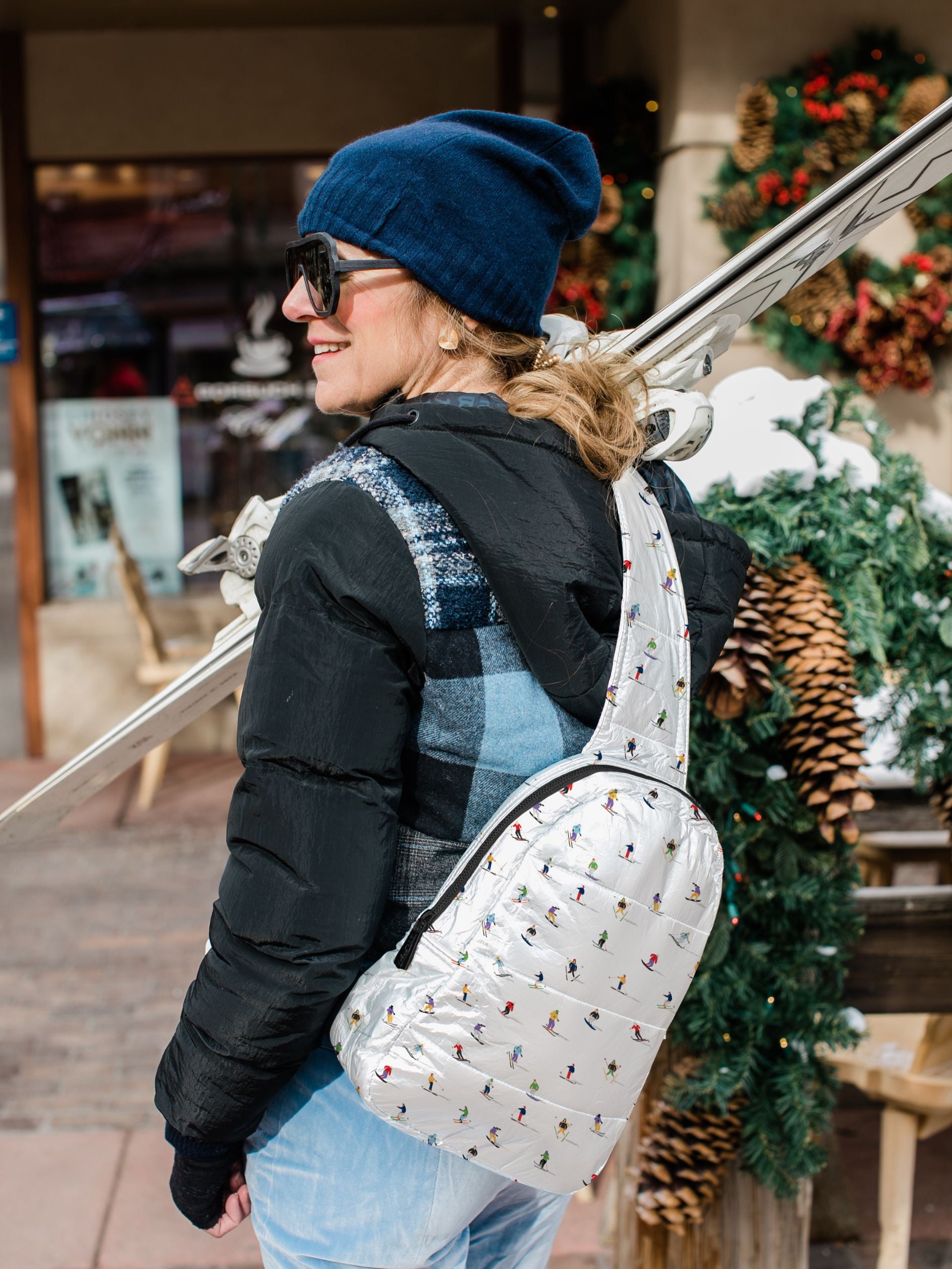 Puffer Crossbody Backpack Dancing Skier – Hi Love