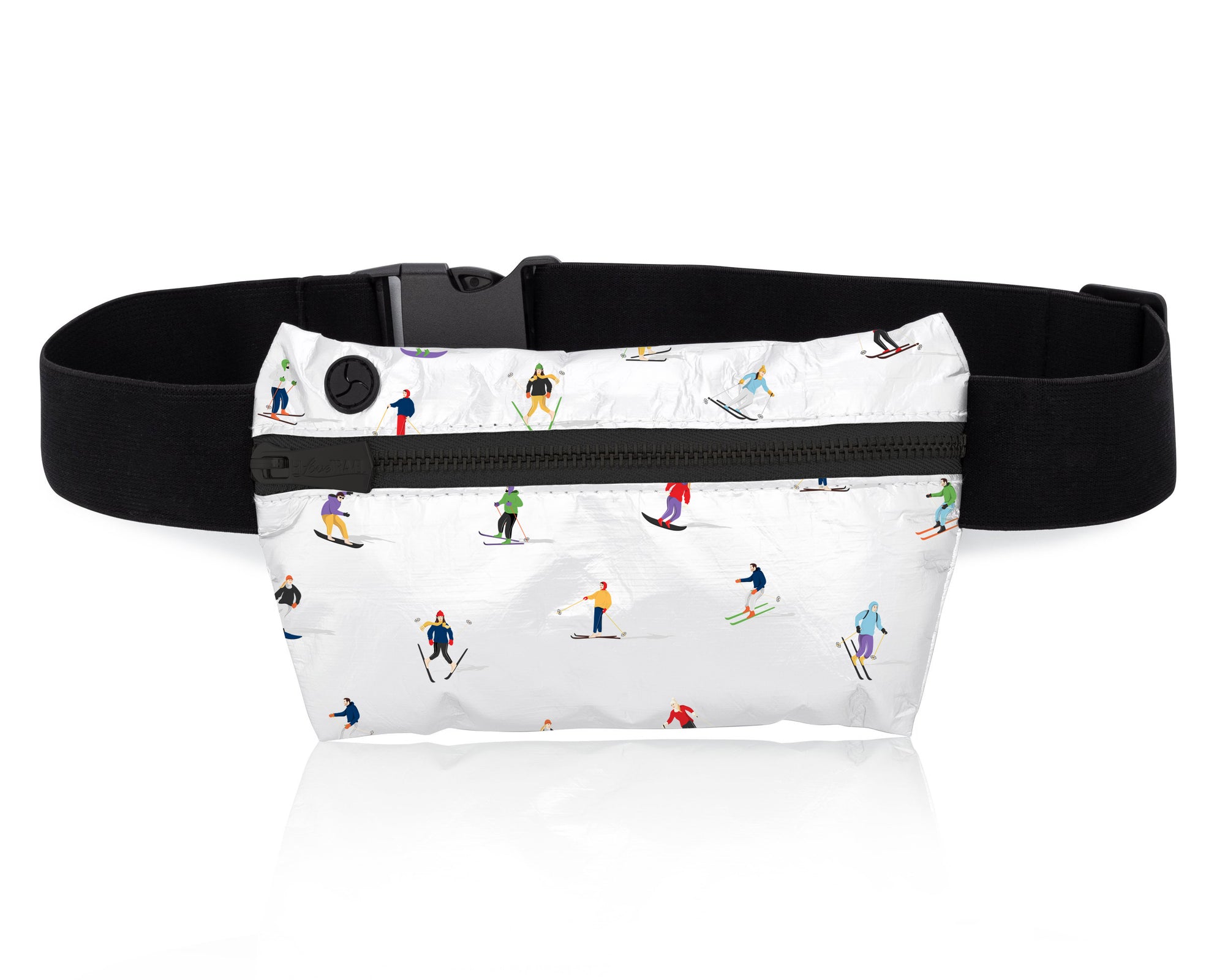 Layflat Fanny Pack Belt Bag in Dancing Skiers MAX on White Background