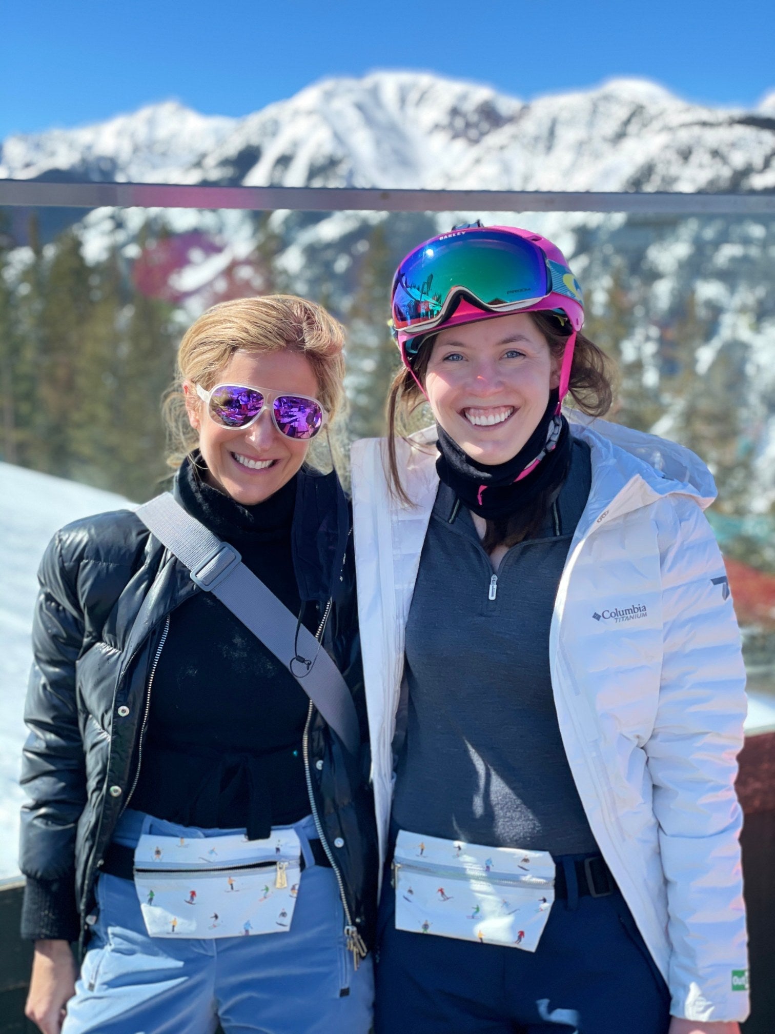 stylish skier pattern fanny pack on the slopes