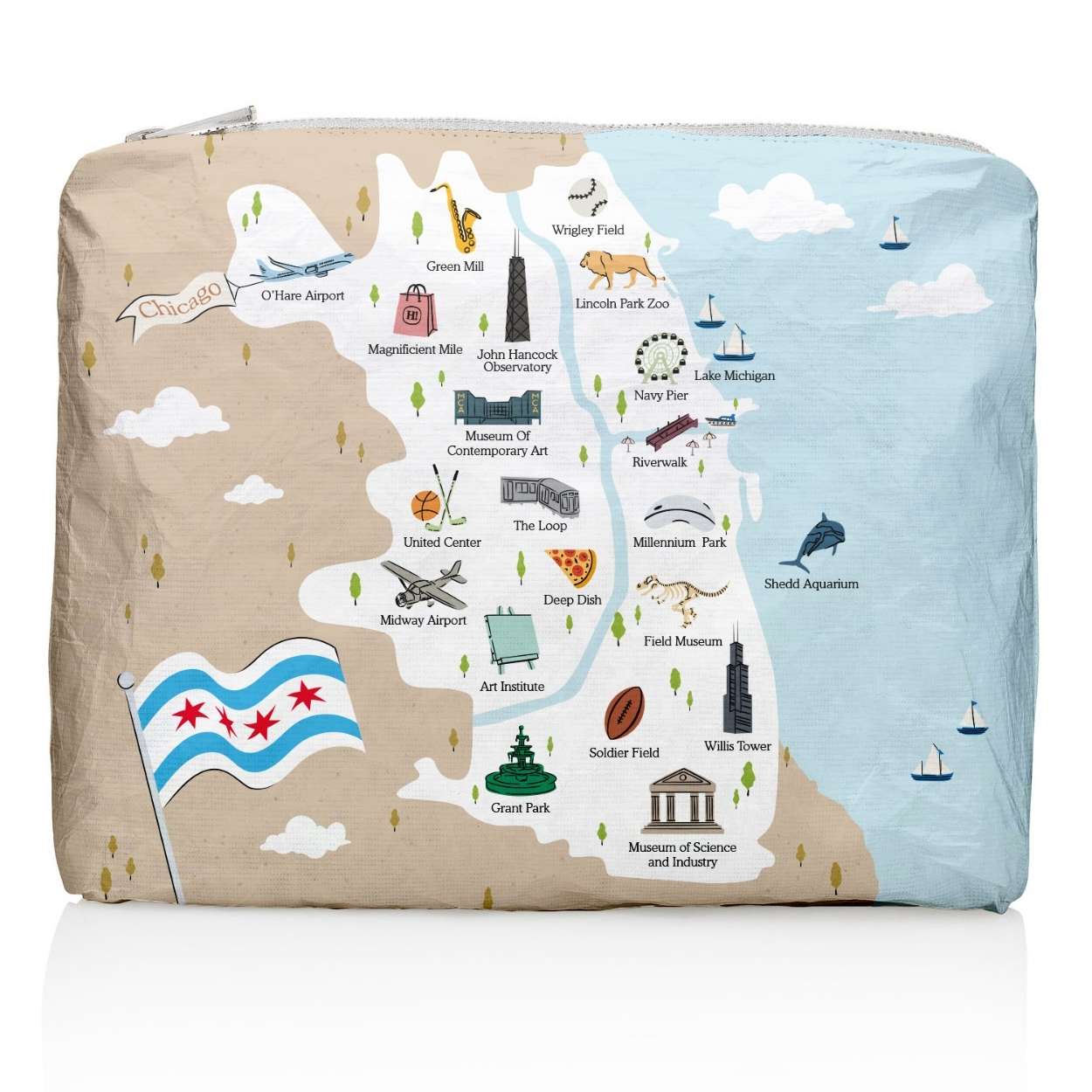My Kind of Town Travel Medium Pouch Chicago Map on white background