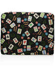medium zip pouch in black mahjong pattern on white background