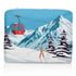 Medium Zipper Pouch Red Gondola with winter mountain print, red gondola, snowy trees, and skis on white background.