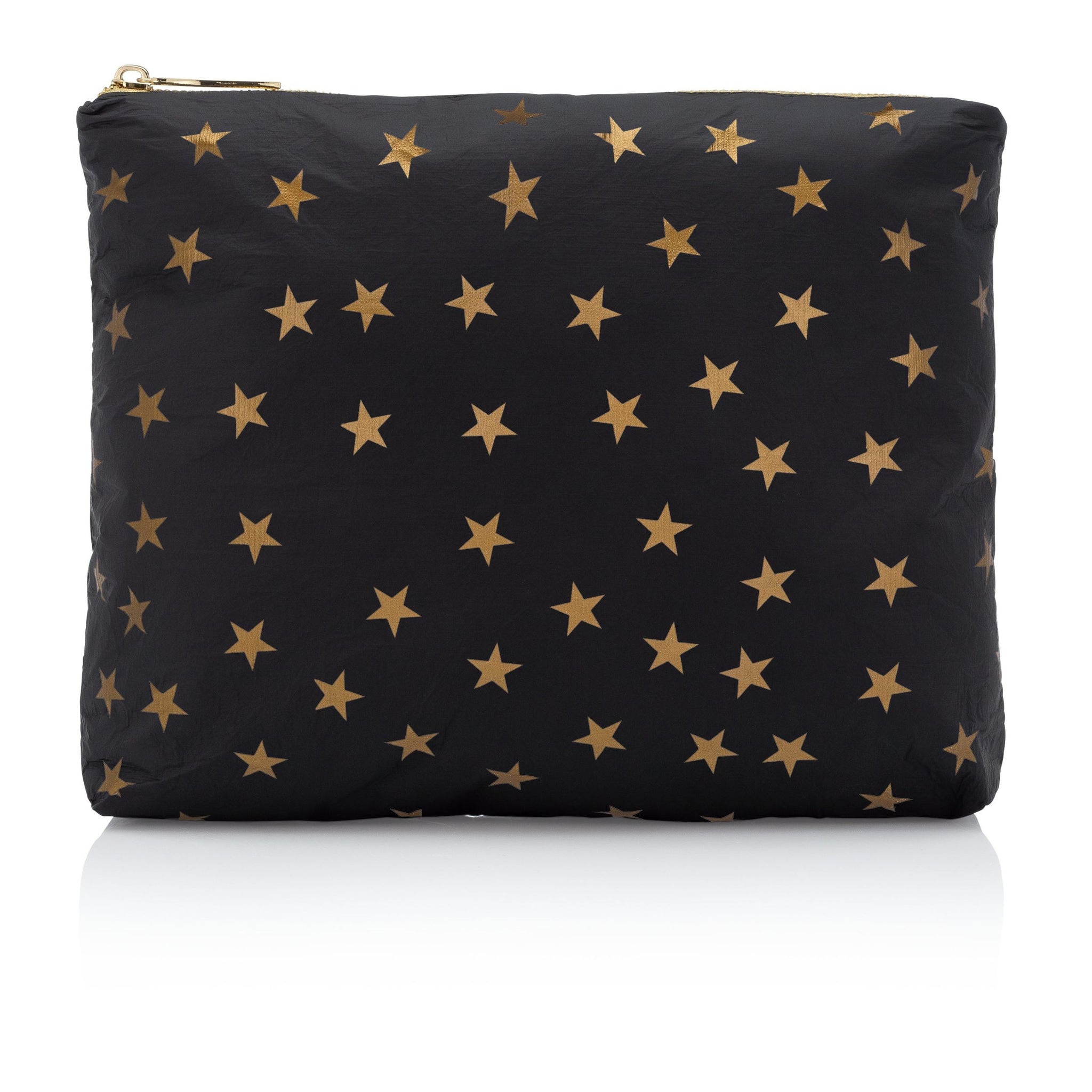 Myriad gold stars, medium zipper pouch in black
