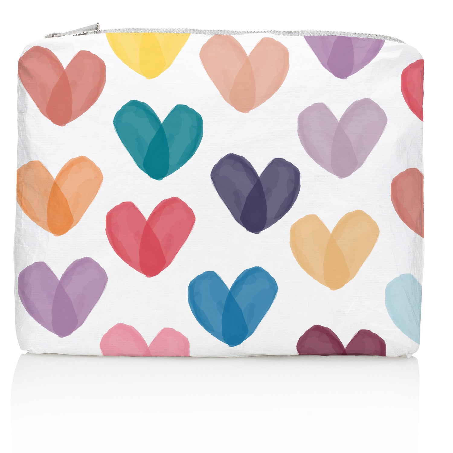Medium zipper pack in "Language of Love" rainbow hearts pattern