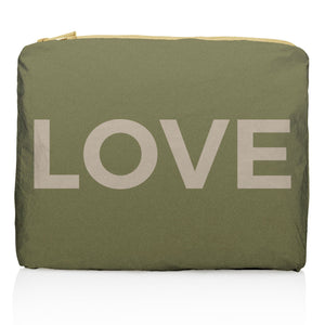 Medium Zipper Pack in Shimmer Army Green with Golden "LOVE"