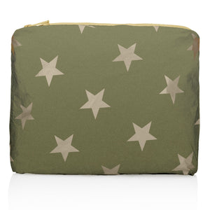 Medium Zipper Pack in Shimmer Army Green with Multi Beige Stars