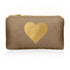 Mini Zipper Pouch in shimmer bronze with metallic gold heart on a white background