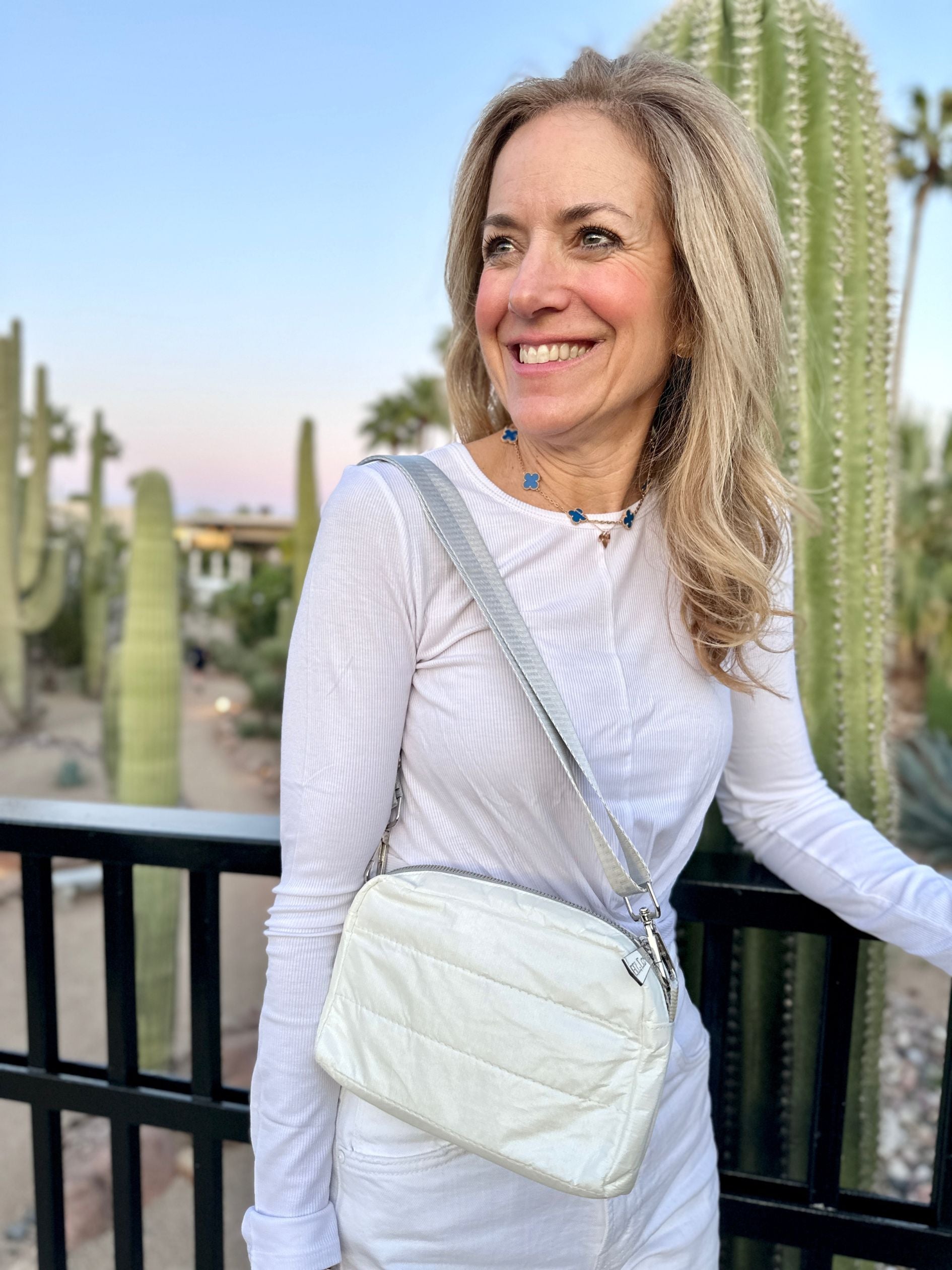 Mini Puffer Clutch, Make-Up Pouch in Shimmer White Water