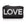 A black zippered cosmetic pouch with the word 'LOVE' printed in large, bold, silver glitter letters across the front, set against a plain white background with a soft reflection below.