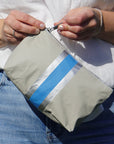Mini Zipper Pouch in Earth Gray with Sky Blue and Silver Stripes
