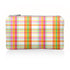 Mini zipper pouch with pink, yellow, orange, and green plaid design