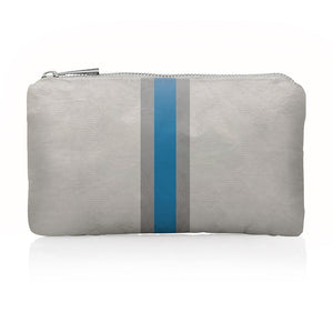Mini Zipper Pack in Earth Gray with Sky Blue and Silver Stripes