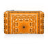 Mini zipper pouch in orange bandana print on a white background