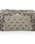 Mini zipper pouch in shimmer beige bandana print on white background