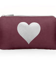 Mini zipper pack in shimmer cabernet with a silver heart