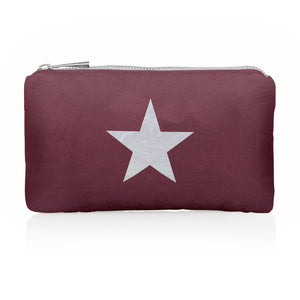 Mini zipper pack in burgundy with metallic silver star 