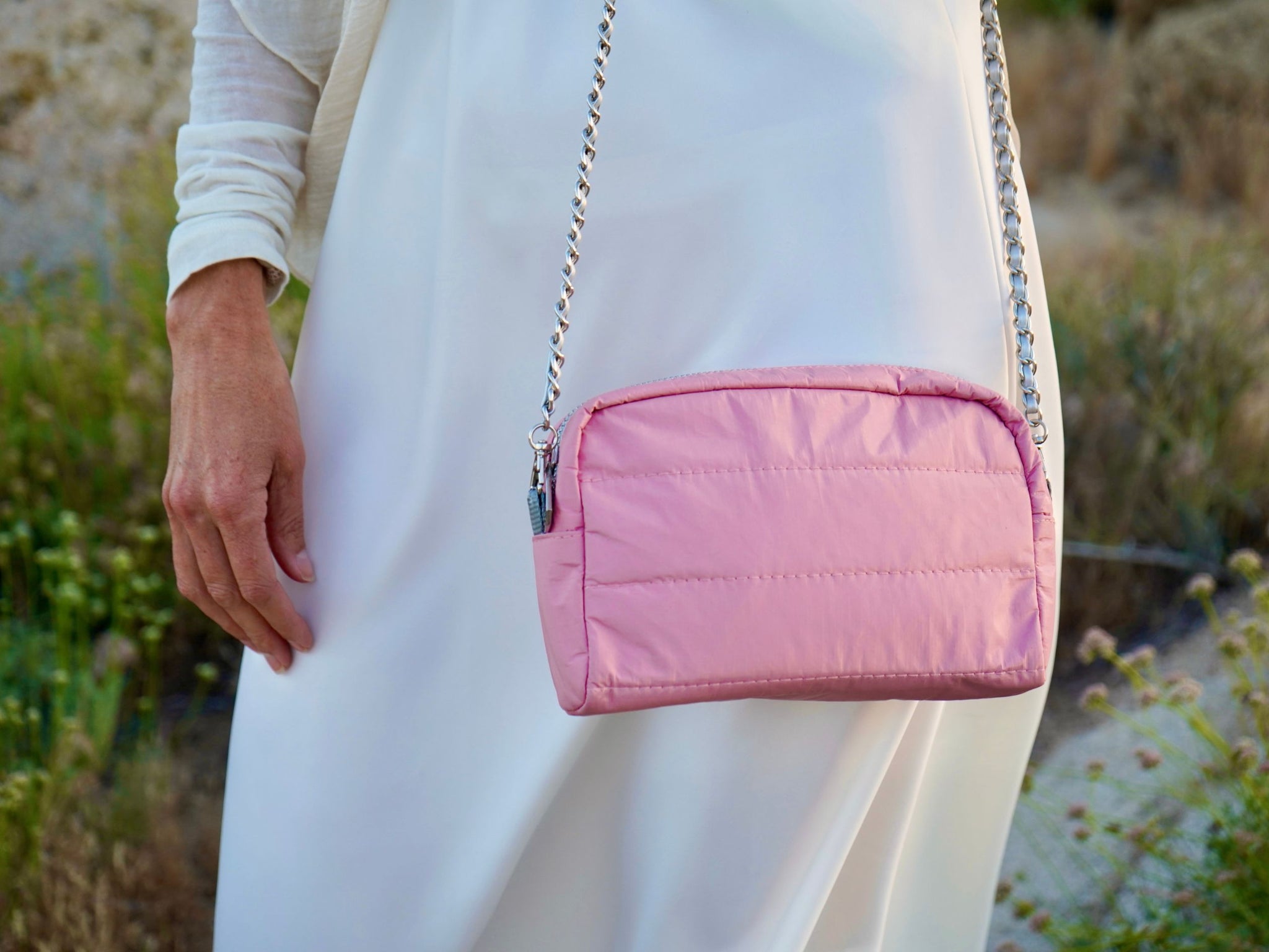 Puffer Mini Clutch with Loopholes in Fairy Pink